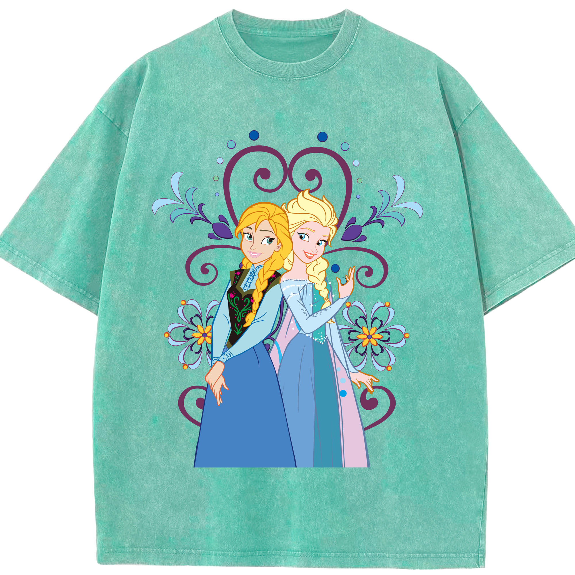 （画像用） アナと雪の女王 アンナ エルサ Frozen Anna Elsa 綿100% ヴィンテージ風 半袖Tシャツ（フロントプリント）
